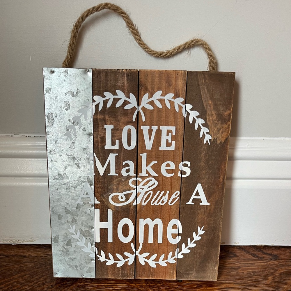 Rustic Brown Wood "Love Makes A House A Home" Wall Sign